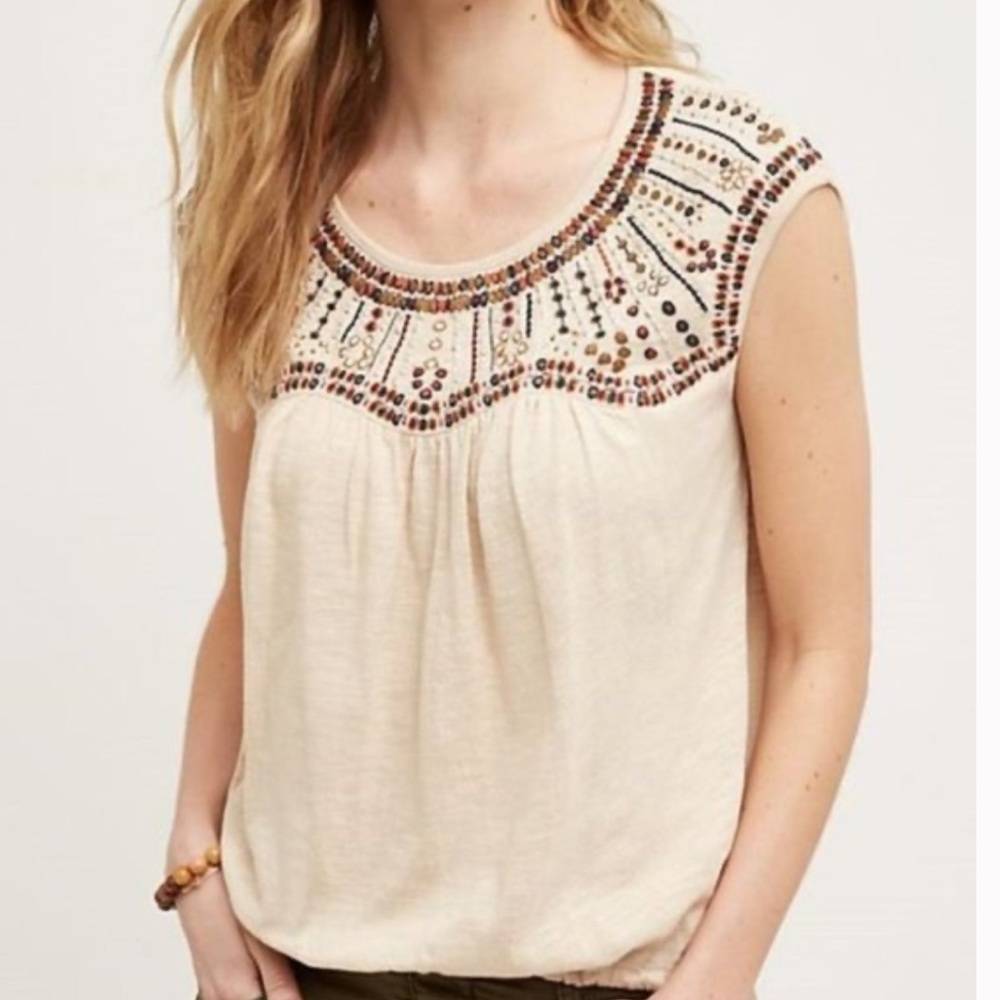 Anthropologie Akemi + Kin Embellished Cream Embroderied Top.